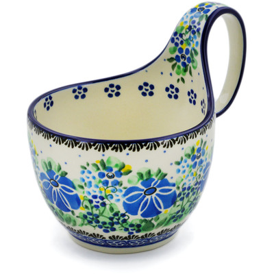 Polish Pottery Bowl with Loop-Handle 16 oz Morning Glory UNIKAT