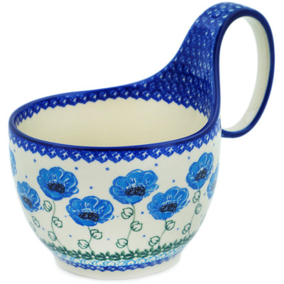 Polish Pottery Bowl with Loop-Handle 16 oz Morning Poppies UNIKAT