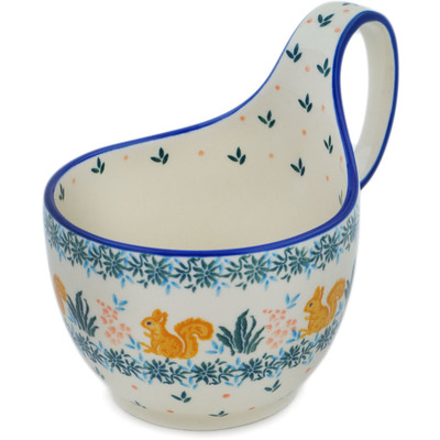 Polish Pottery Bowl with Loop-Handle 16 oz Nuts About You UNIKAT