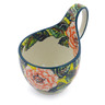 Polish Pottery Bowl with Loop Handle 16 oz Orange Peonies UNIKAT