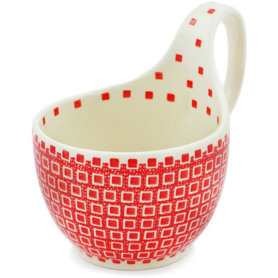 Polish Pottery Bowl with Loop-Handle 16 oz Orange Shine