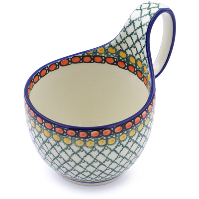 Polish Pottery Bowl with Loop Handle 16 oz Orange Tranquility UNIKAT