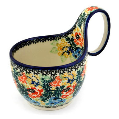 Polish Pottery Bowl with Loop-Handle 16 oz Passion For Spring UNIKAT