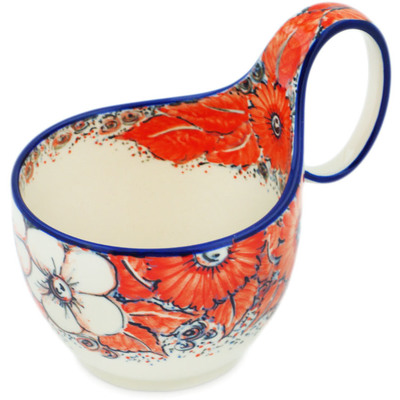 Polish Pottery Bowl with Loop-Handle 16 oz Peachy Keen UNIKAT