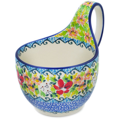 Polish Pottery Bowl with Loop-Handle 16 oz Petal Dance UNIKAT