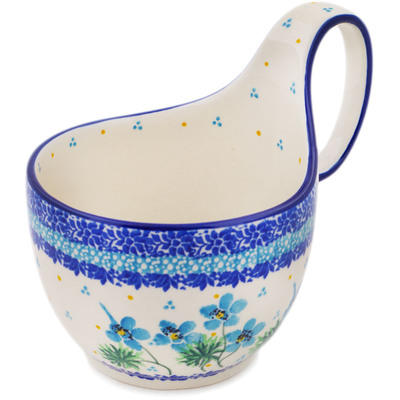 Polish Pottery Bowl with Loop-Handle 16 oz Picking Flowers