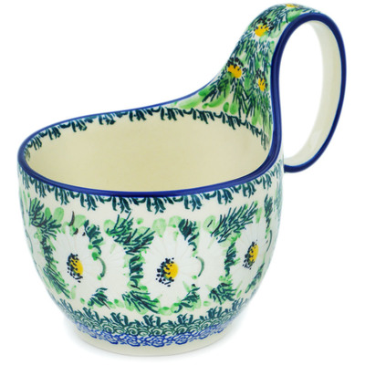 Polish Pottery Bowl with Loop Handle 16 oz Polish Daisies UNIKAT