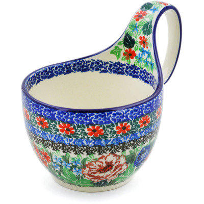 Polish Pottery Bowl with Loop Handle 16 oz Polish Garden UNIKAT