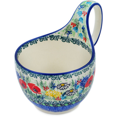 Polish Pottery Bowl with Loop-Handle 16 oz Polish Garden UNIKAT