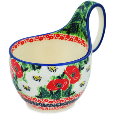 Polish Pottery Bowl with Loop-Handle 16 oz Polish Summer UNIKAT