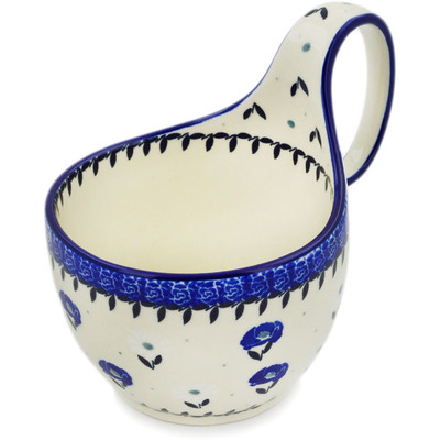 Polish Pottery Bowl with Loop Handle 16 oz Poppies In The Snow