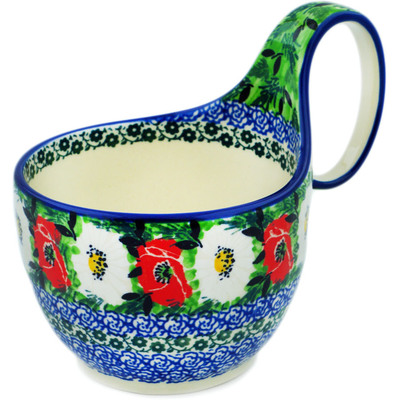 Polish Pottery Bowl with Loop Handle 16 oz Poppy Beauty UNIKAT