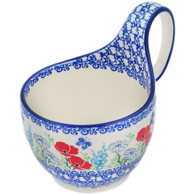 Polish Pottery Bowl with Loop-Handle 16 oz Poppy Happiness