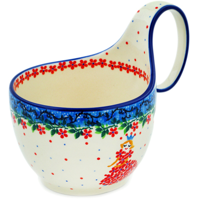 Polish Pottery Bowl with Loop Handle 16 oz Princess In A Red Dress