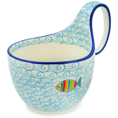 Polish Pottery Bowl with Loop-Handle 16 oz Rainbow Fish