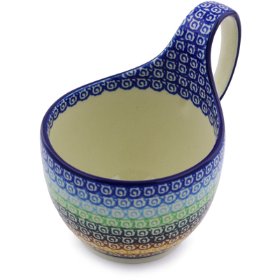 Polish Pottery Bowl with Loop-Handle 16 oz Rainbow Swirl