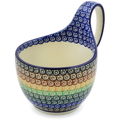 Polish Pottery Bowl with Loop Handle 16 oz Rainbow Swirl