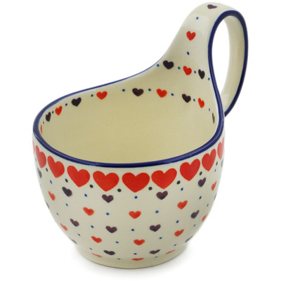 Polish Pottery Bowl with Loop Handle 16 oz Red Hearts Delight