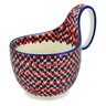 Polish Pottery Bowl with Loop Handle 16 oz Red Houndstooth