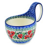 Polish Pottery Bowl with Loop-Handle 16 oz Red Pansy
