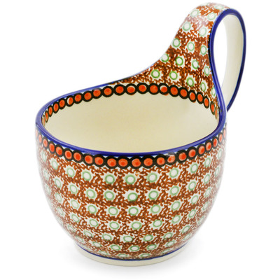 Polish Pottery Bowl with Loop Handle 16 oz Rich Mocha UNIKAT