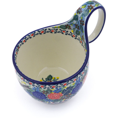 Polish Pottery Bowl with Loop-Handle 16 oz Robbin&#039;s Meadow UNIKAT
