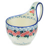 Polish Pottery Bowl with Loop Handle 16 oz Rose Wreath UNIKAT