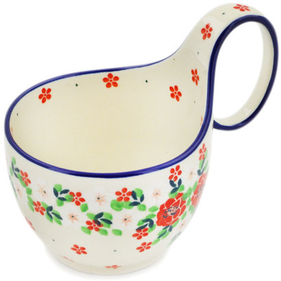Polish Pottery Bowl with Loop-Handle 16 oz Rosy Cheeks
