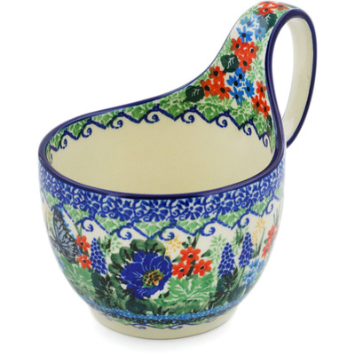 Polish Pottery Bowl with Loop Handle 16 oz Royal Blue Monarch UNIKAT