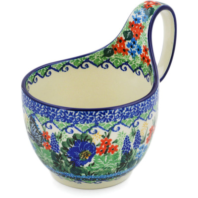 Polish Pottery Bowl with Loop-Handle 16 oz Royal Blue Monarch UNIKAT