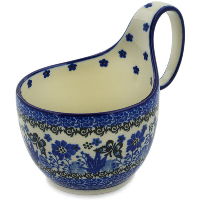 Polish Pottery Bowl with Loop Handle 16 oz Royal Garden UNIKAT