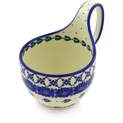 Polish Pottery Bowl with Loop Handle 16 oz Royal Poppy Circle