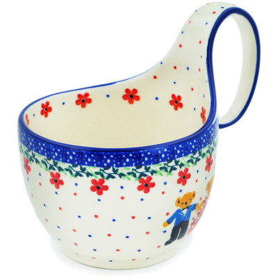 Polish Pottery Bowl with Loop Handle 16 oz Royal Teddy UNIKAT