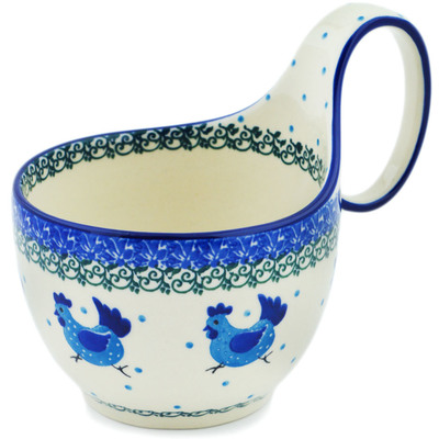 Polish Pottery Bowl with Loop-Handle 16 oz Run Chicken Run