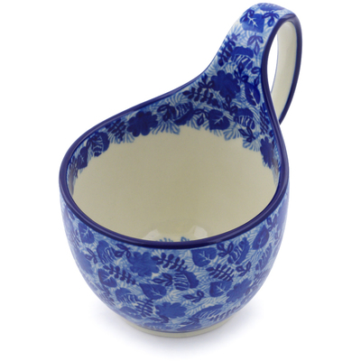 Polish Pottery Bowl with Loop-Handle 16 oz Sapphire Garden