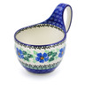 Polish Pottery Bowl with Loop Handle 16 oz Scarlet Pimpernel Flower