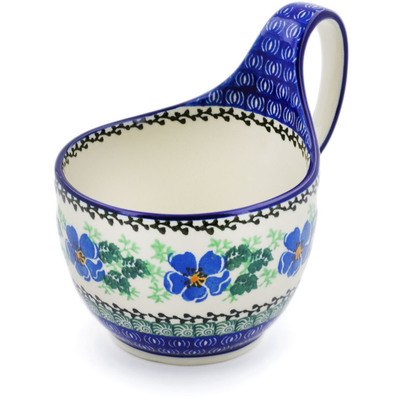 Polish Pottery Bowl with Loop-Handle 16 oz Scarlet Pimpernel Flower