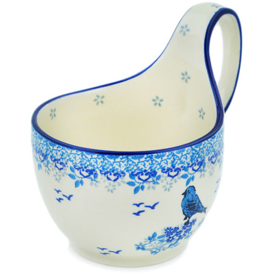 Polish Pottery Bowl with Loop Handle 16 oz Sea Bird