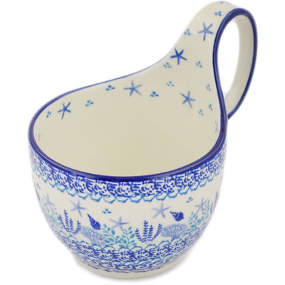 Polish Pottery Bowl with Loop-Handle 16 oz Sea Medley
