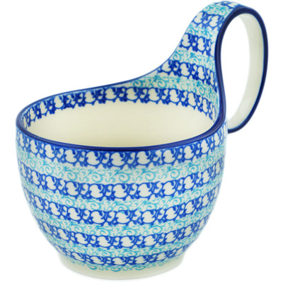 Polish Pottery Bowl with Loop Handle 16 oz Sea Wave