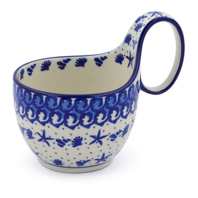 Polish Pottery Bowl with Loop-Handle 16 oz Seaside Wonder