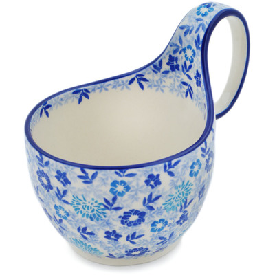 Polish Pottery Bowl with Loop Handle 16 oz Sensational Blue Meadow