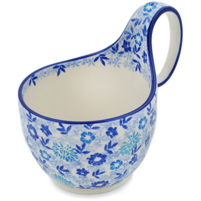 Polish Pottery Bowl with Loop-Handle 16 oz Sensational Blue Meadow