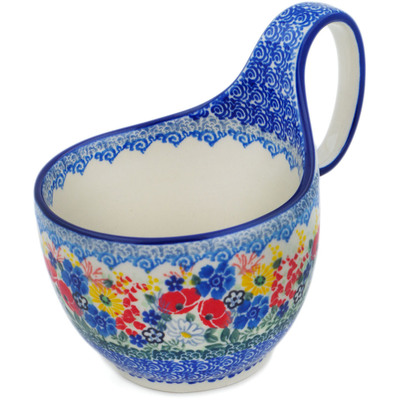 Polish Pottery Bowl with Loop-Handle 16 oz Serendipity UNIKAT