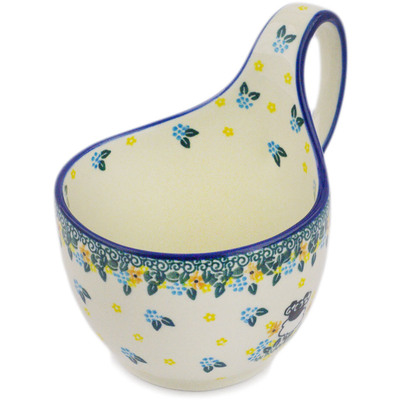 Polish Pottery Bowl with Loop-Handle 16 oz Sheep In The Meadow