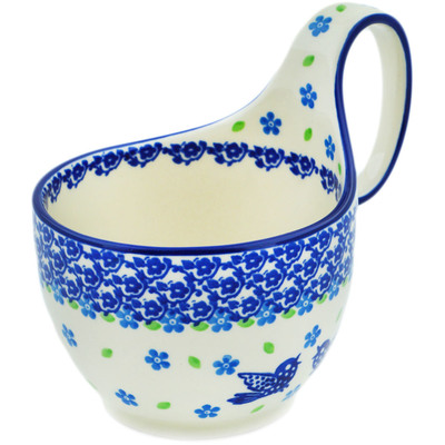 Polish Pottery Bowl with Loop-Handle 16 oz Sign Of Spring