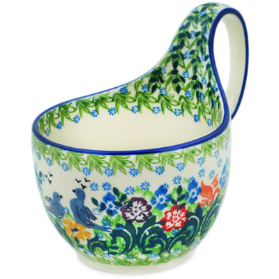 Polish Pottery Bowl with Loop-Handle 16 oz Silver Dove Delight UNIKAT