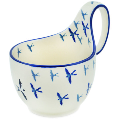 Polish Pottery Bowl with Loop-Handle 16 oz Soaring Swallows UNIKAT