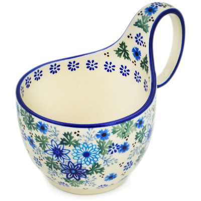 Polish Pottery Bowl with Loop Handle 16 oz Soft Starry Flowers UNIKAT