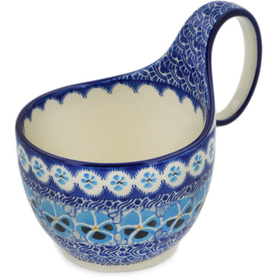 Polish Pottery Bowl with Loop Handle 16 oz Splendid In Blue UNIKAT